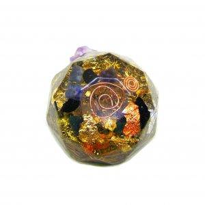 Orgonite énergétique demi-sphère à facette de poche Transparente Laiton et feuille d'or