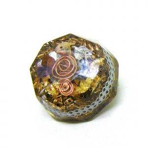 Orgonite énergétique demi-sphère à facette de poche Transparente Laiton et feuille d'or cerclé