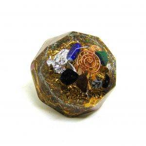 Orgonite énergétique demi-sphère à facette de poche Transparente Laiton feuille d'or et d'argent