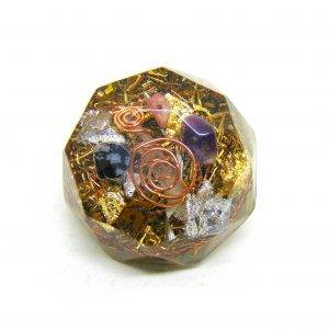 Orgonite énergétique demi-sphère à facette de poche Transparente Laiton et Cuivre