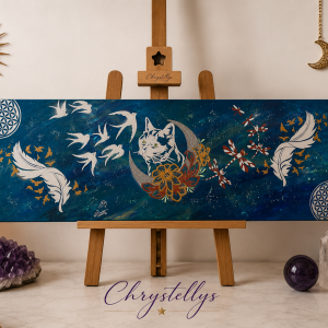Peinture vibratoire « L’esprit du chat lunaire »